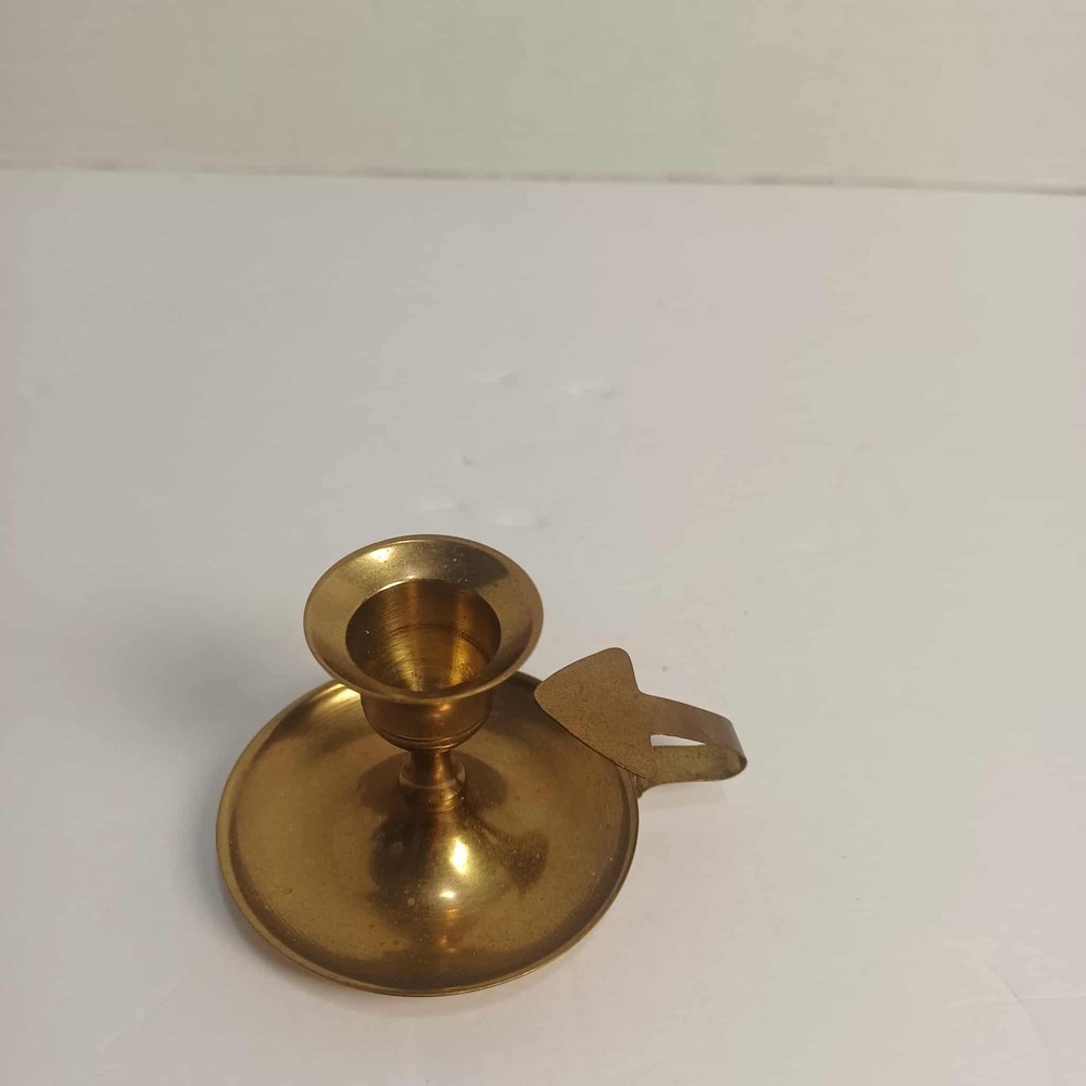 Vintage Solid Brass Candlestick Holder Finger Spade Grip‎ Made In India Decor